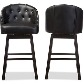 Baxton Studio Avril Modern and Contemporary Black Faux Leather Tufted Swivel Barstool with Nail heads Trim (Set of 2) Baxton Studio-Bar Stools-Minimal And Modern - 2