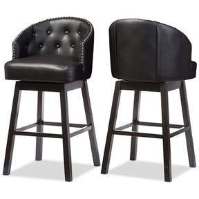 Baxton Studio Avril Modern and Contemporary Black Faux Leather Tufted Swivel Barstool with Nail heads Trim (Set of 2) Baxton Studio-Bar Stools-Minimal And Modern - 3