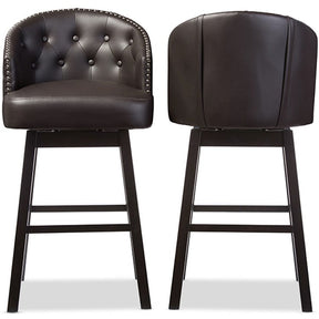 Baxton Studio Avril Modern and Contemporary Brown Faux Leather Tufted Swivel Barstool with Nail heads Trim (Set of 2) Baxton Studio-Bar Stools-Minimal And Modern - 2