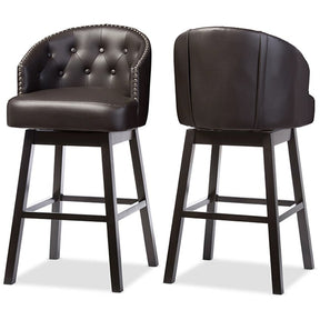 Baxton Studio Avril Modern and Contemporary Brown Faux Leather Tufted Swivel Barstool with Nail heads Trim (Set of 2) Baxton Studio-Bar Stools-Minimal And Modern - 3