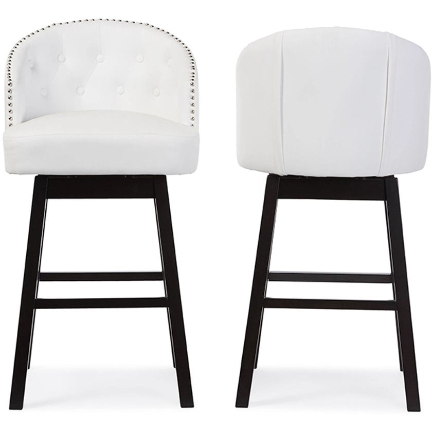 Baxton Studio Avril Modern and Contemporary White Faux Leather Tufted Swivel Barstool with Nail heads Trim (Set of 2) Baxton Studio-Bar Stools-Minimal And Modern - 2