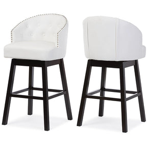 Baxton Studio Avril Modern and Contemporary White Faux Leather Tufted Swivel Barstool with Nail heads Trim (Set of 2) Baxton Studio-Bar Stools-Minimal And Modern - 3