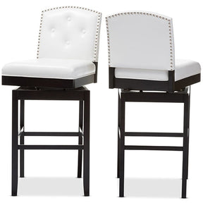 Baxton Studio Ginaro Modern and Contemporary White Faux Leather Button-tufted Upholstered Swivel Bar Stool (Set of 2) Baxton Studio-Bar Stools-Minimal And Modern - 3