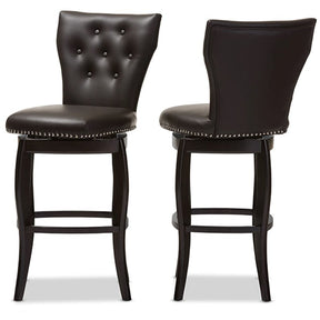 Baxton Studio Leonice Modern and Contemporary Dark Brown Faux Leather Upholstered Button-tufted 29-Inch Swivel Bar Stool (Set of 2) Baxton Studio-Bar Stools-Minimal And Modern - 3