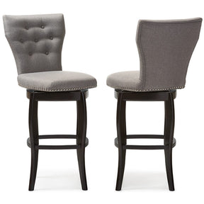 Baxton Studio Leonice Modern and Contemporary Grey Fabric Upholstered Button-tufted 29-Inch Swivel Bar Stool (Set of 2) Baxton Studio-Bar Stools-Minimal And Modern - 3