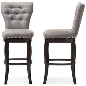 Baxton Studio Leonice Modern and Contemporary Grey Fabric Upholstered Button-tufted 29-Inch Swivel Bar Stool (Set of 2) Baxton Studio-Bar Stools-Minimal And Modern - 4