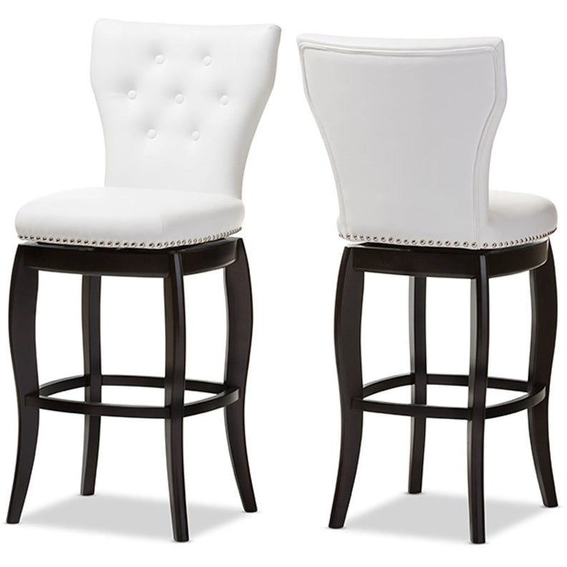 Baxton Studio Leonice Modern and Contemporary White Faux Leather Upholstered Button-tufted 29-Inch Swivel Bar Stool (Set of 2) Baxton Studio-Bar Stools-Minimal And Modern - 2