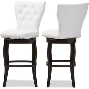 Baxton Studio Leonice Modern and Contemporary White Faux Leather Upholstered Button-tufted 29-Inch Swivel Bar Stool (Set of 2) Baxton Studio-Bar Stools-Minimal And Modern - 3