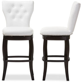 Baxton Studio Leonice Modern and Contemporary White Faux Leather Upholstered Button-tufted 29-Inch Swivel Bar Stool (Set of 2) Baxton Studio-Bar Stools-Minimal And Modern - 4