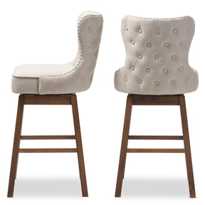 Baxton Studio Gradisca Modern and Contemporary Brown Wood Finishing and Light Beige Fabric Button-Tufted Upholstered Swivel Barstool Baxton Studio-Bar Stools-Minimal And Modern - 4