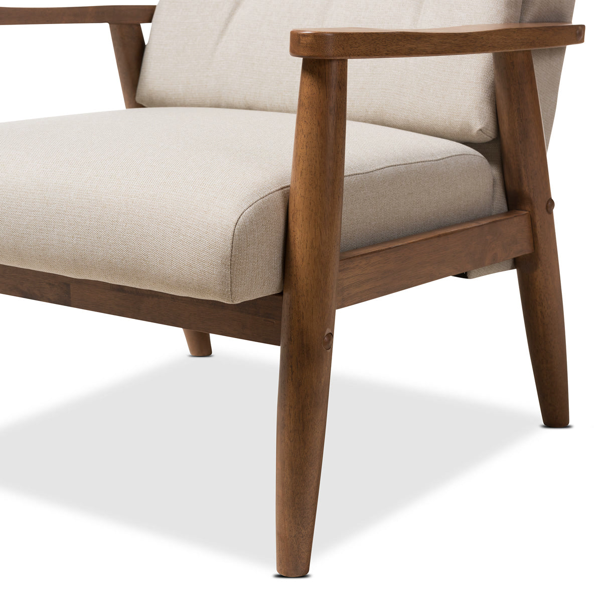 Baxton Studio Roxy Mid-Century Modern Walnut Wood Finishing and Light Beige Fabric Upholstered Button-Tufted High-Back Lounge Chair and Ottoman Set Baxton Studio--Minimal And Modern - 5