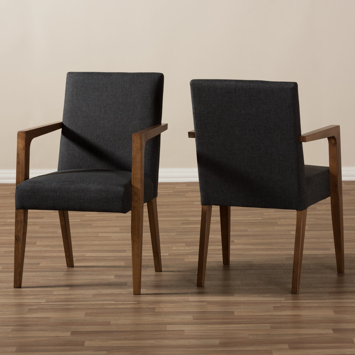 Baxton Studio Andrea Mid-Century Modern Dark Grey Upholstered Wooden Armchair (Set of 2) Baxton Studio-chairs-Minimal And Modern - 5
