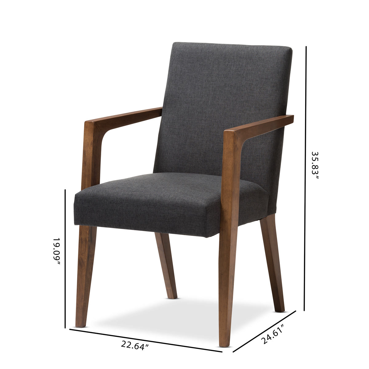 Baxton Studio Andrea Mid-Century Modern Dark Grey Upholstered Wooden Armchair (Set of 2) Baxton Studio-chairs-Minimal And Modern - 6