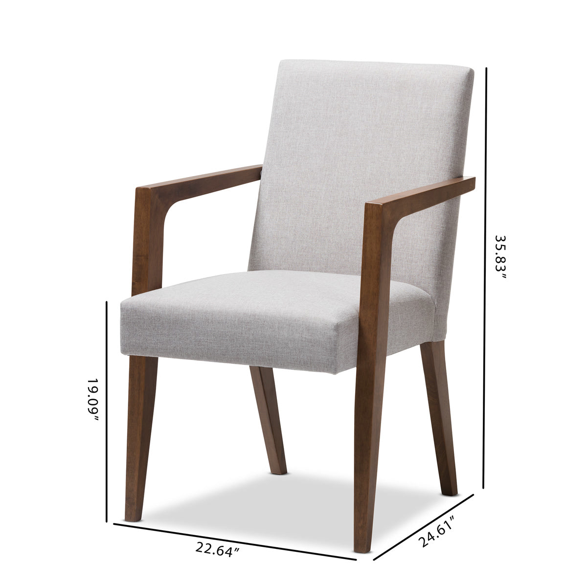 Baxton Studio Andrea Mid-Century Modern Greyish Beige Upholstered Wooden Armchair (Set of 2) Baxton Studio-chairs-Minimal And Modern - 6