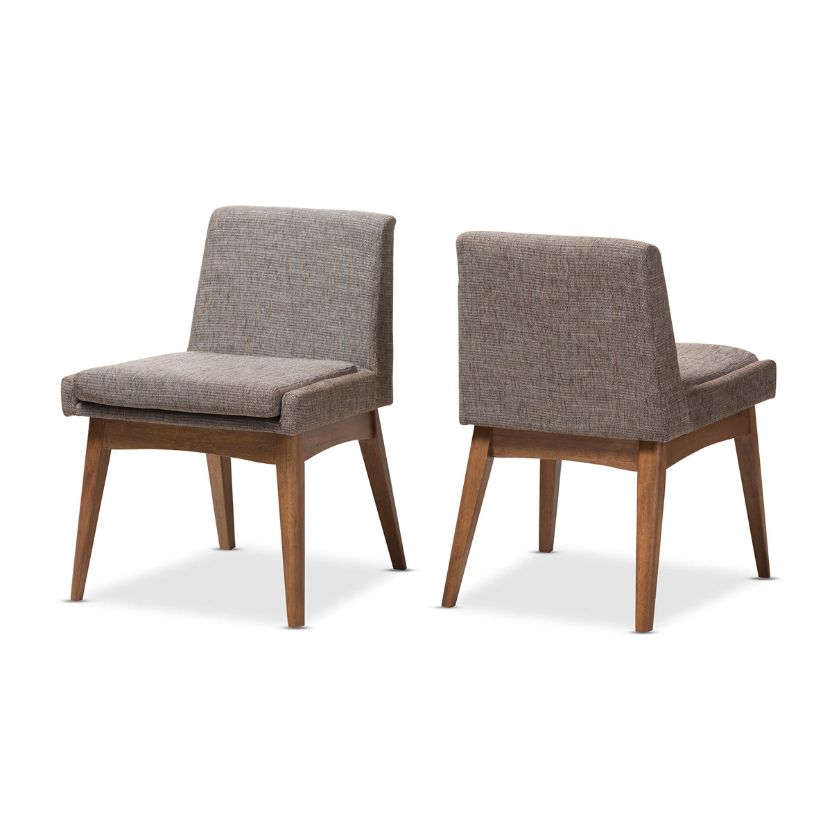 Baxton Studio Nexus Mid-Century Modern Walnut Wood Finishing and Gravel Fabric Upholstered Dining Side Chair (Set of 2) Baxton Studio-dining chair-Minimal And Modern - 2
