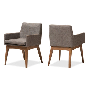 Baxton Studio Nexus Mid-Century Modern Walnut Wood Finishing and Gravel Fabric Upholstered Arm Chair (Set of 2) Baxton Studio-dining chair-Minimal And Modern - 2