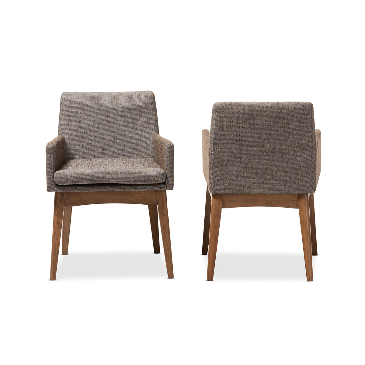 Baxton Studio Nexus Mid-Century Modern Walnut Wood Finishing and Gravel Fabric Upholstered Arm Chair (Set of 2) Baxton Studio-dining chair-Minimal And Modern - 3
