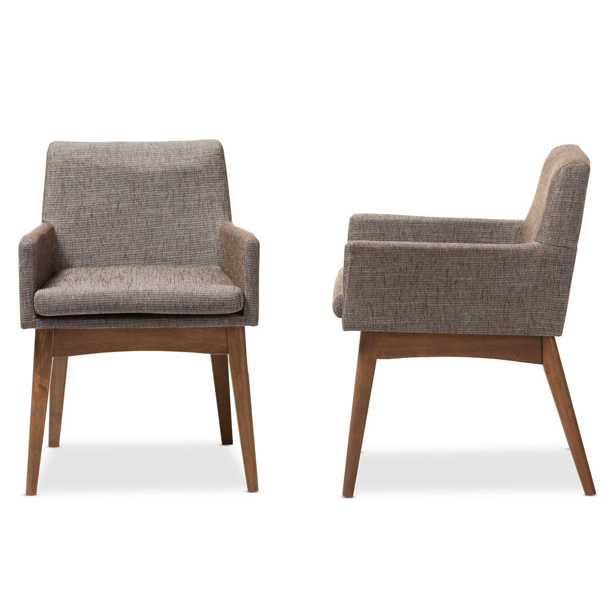 Baxton Studio Nexus Mid-Century Modern Walnut Wood Finishing and Gravel Fabric Upholstered Arm Chair (Set of 2) Baxton Studio-dining chair-Minimal And Modern - 4