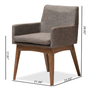 Baxton Studio Nexus Mid-Century Modern Walnut Wood Finishing and Gravel Fabric Upholstered Arm Chair (Set of 2) Baxton Studio-dining chair-Minimal And Modern - 8