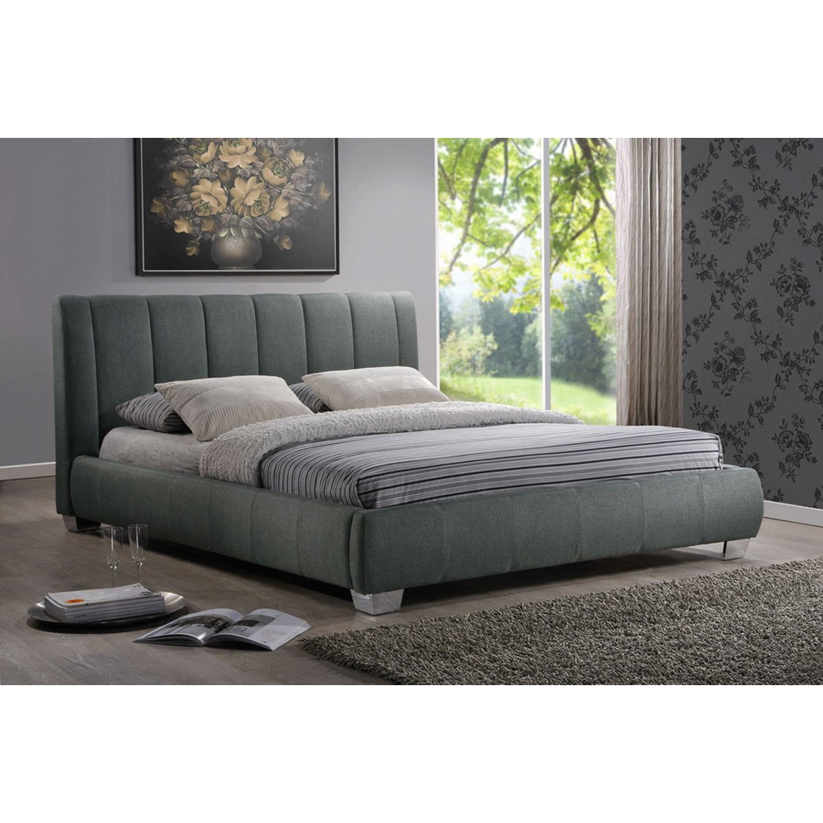 Baxton Studio Marzenia Contemporary Grey Fabric Queen Size Bed Baxton Studio-beds-Minimal And Modern - 1