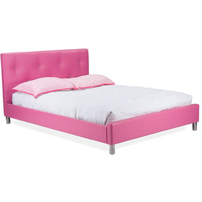 Baxton Studio Barbara Pink Leather Modern Full Size Bed with Crystal Button Tufting Baxton Studio-beds-Minimal And Modern - 1
