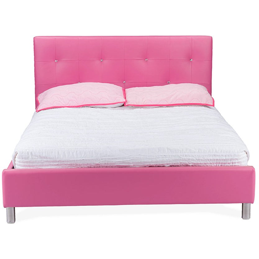 Baxton Studio Barbara Pink Leather Modern Full Size Bed with Crystal Button Tufting Baxton Studio-beds-Minimal And Modern - 2