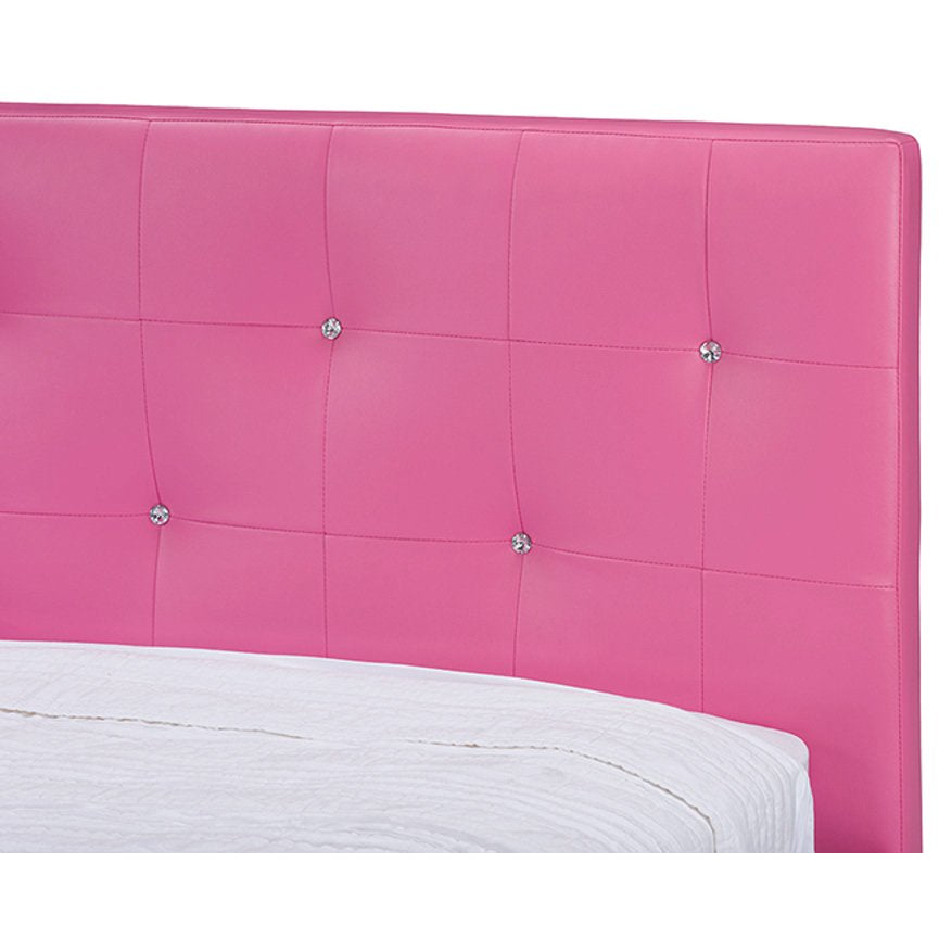 Baxton Studio Barbara Pink Leather Modern Full Size Bed with Crystal Button Tufting Baxton Studio-beds-Minimal And Modern - 3