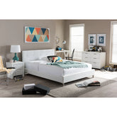 Baxton Studio Barbara White Modern Bed with Crystal Button Tufting (Queen Size) Baxton Studio-beds-Minimal And Modern - 1