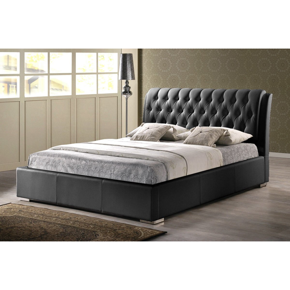 Baxton Studio Bianca Black Modern Bed with Tufted Headboard (Queen Size) Baxton Studio-beds-Minimal And Modern - 1