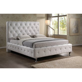 Baxton Studio Stella Crystal Tufted White Modern Bed with Upholstered Headboard - King Size Baxton Studio-beds-Minimal And Modern - 1
