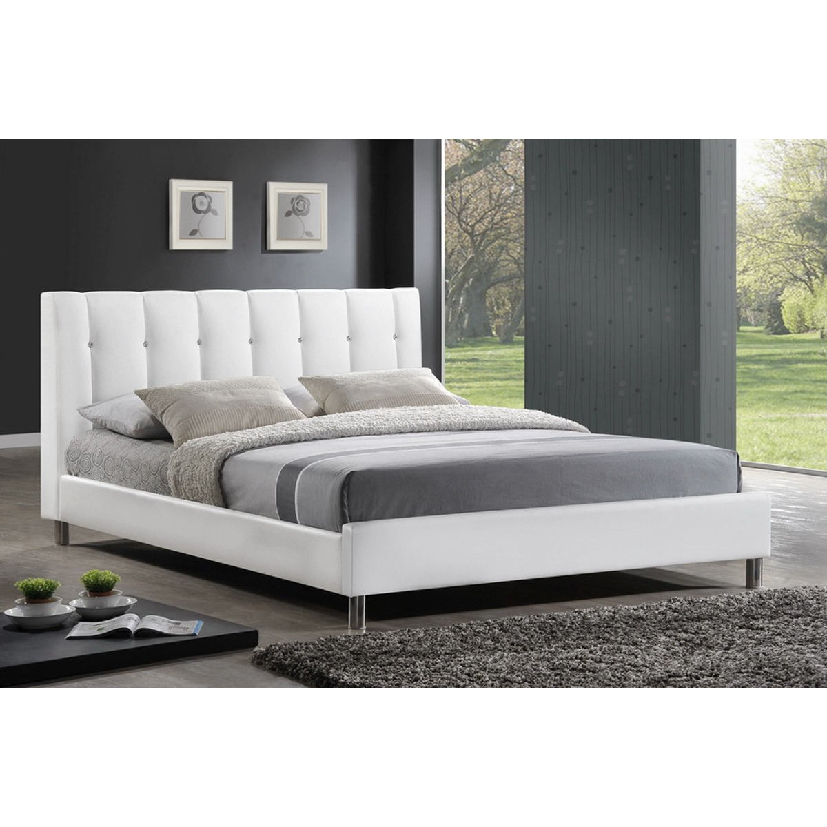 Baxton Studio Vino White Modern Bed with Upholstered Headboard - Queen Size  Baxton Studio-beds-Minimal And Modern - 1