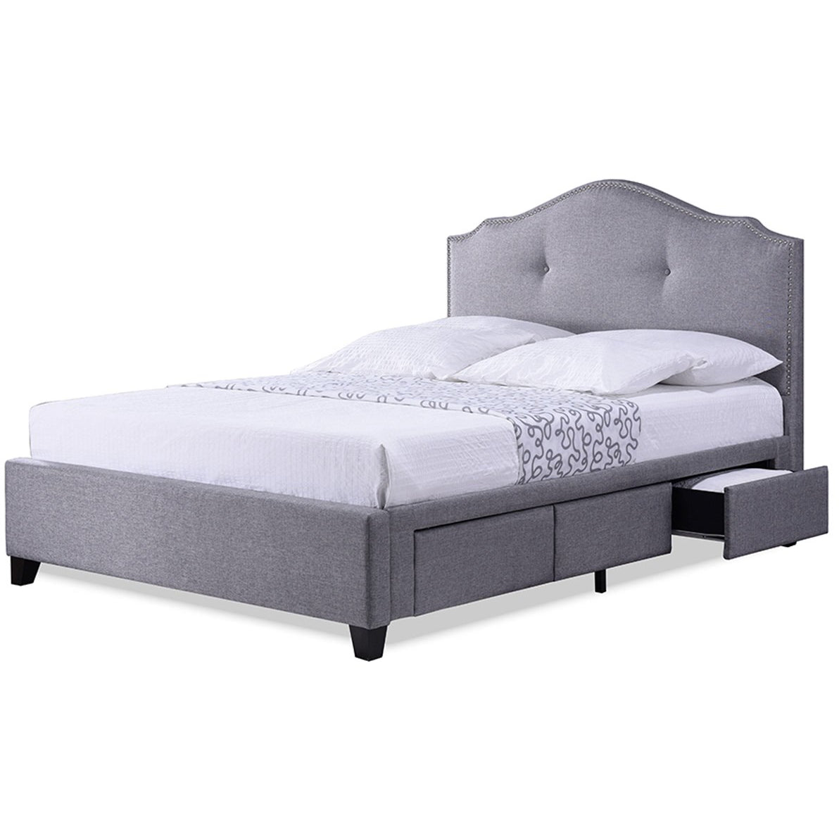 Baxton Studio Armeena Grey Linen Modern Storage Bed with Upholstered Headboard - Queen Size Baxton Studio-beds-Minimal And Modern - 1
