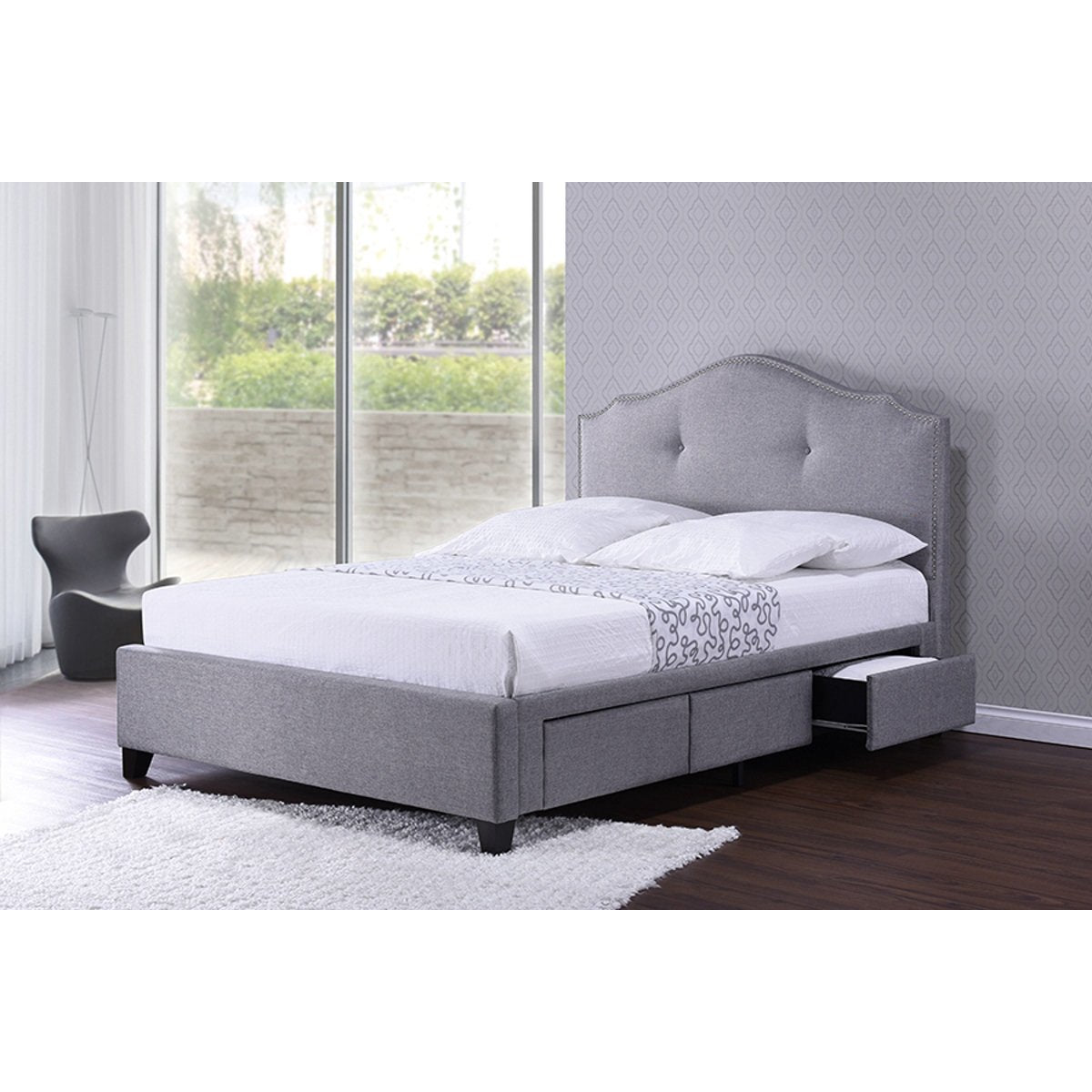 Baxton Studio Armeena Grey Linen Modern Storage Bed with Upholstered Headboard - Queen Size Baxton Studio-beds-Minimal And Modern - 5