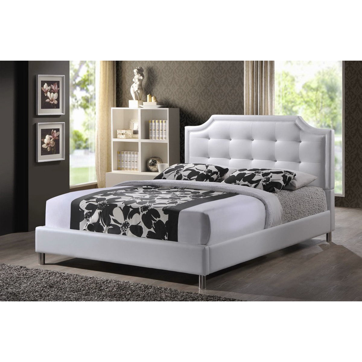 Baxton Studio Carlotta White Modern Bed with Upholstered Headboard - Full Size Baxton Studio-beds-Minimal And Modern - 1
