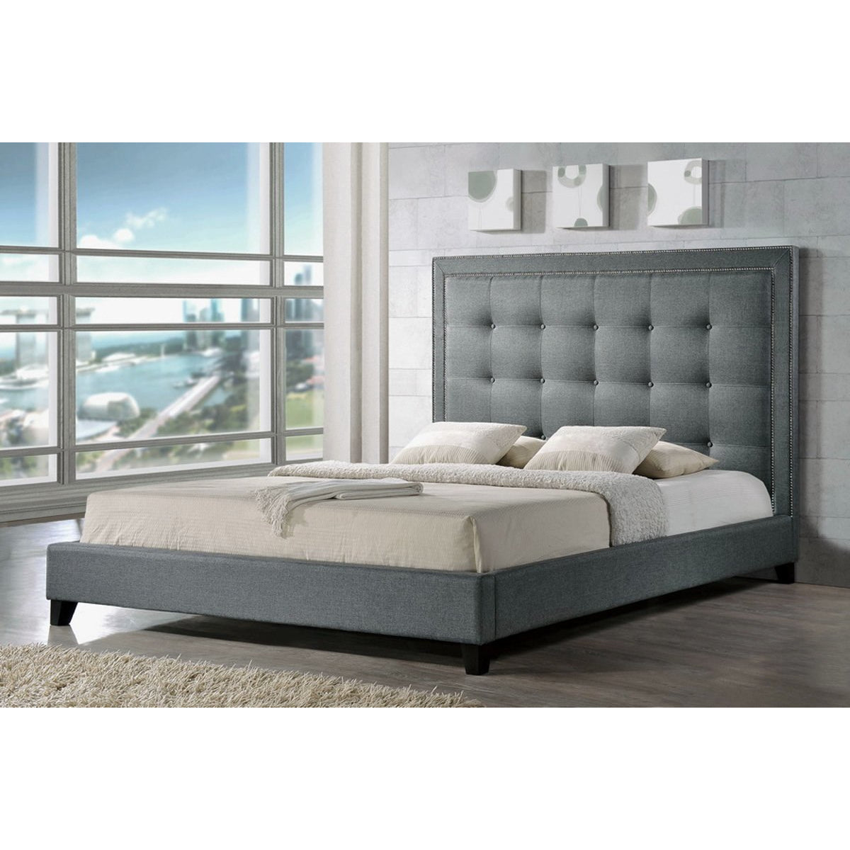 Baxton Studio Hirst Gray Platform Bed- Queen Size Baxton Studio-beds-Minimal And Modern - 1