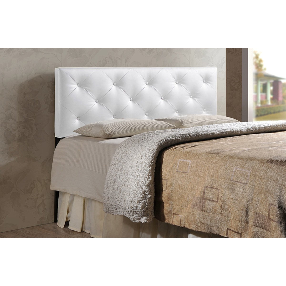 Baxton Studio Baltimore Modern and Contemporary King White Faux Leather Upholstered Headboard Baxton Studio-Headboards-Minimal And Modern - 2