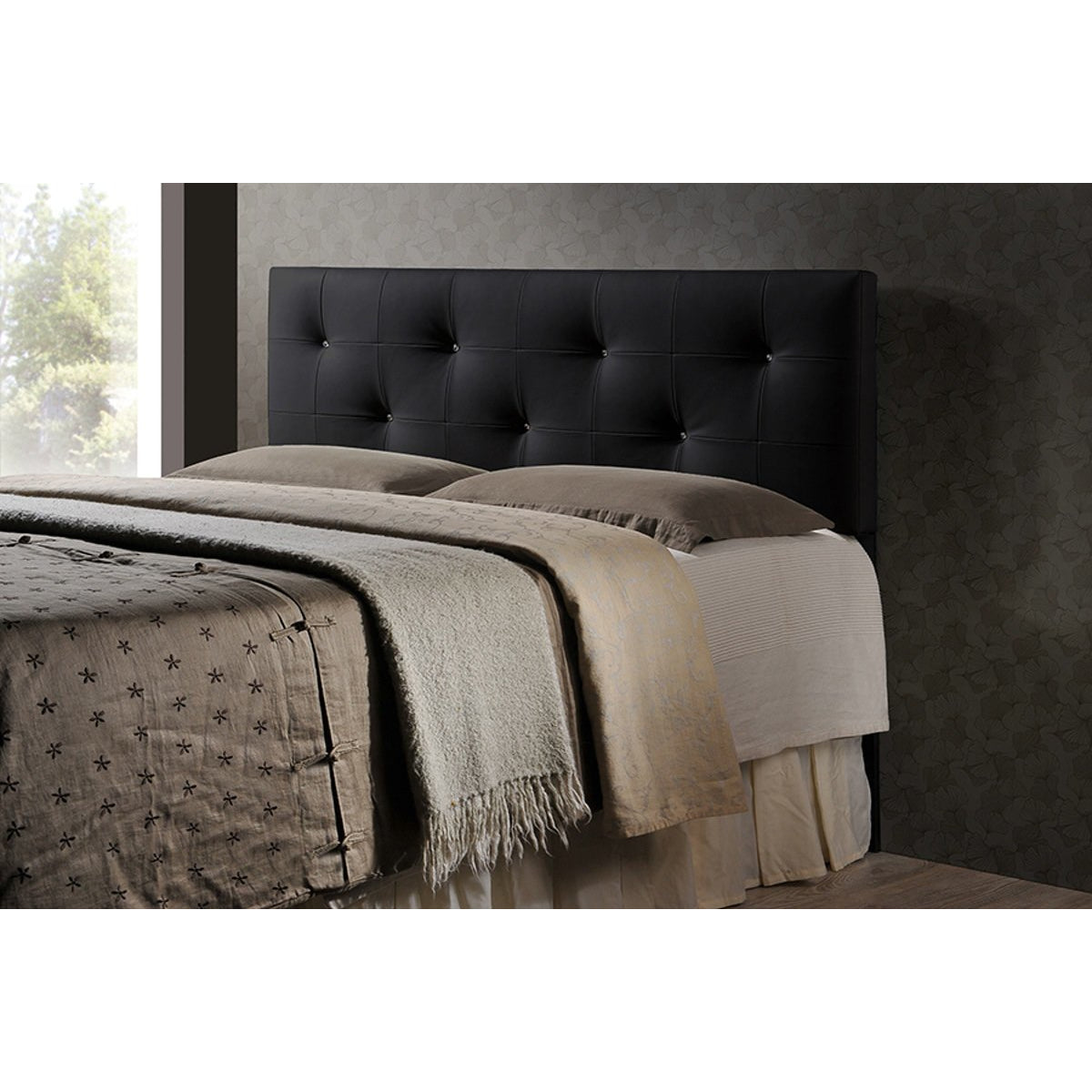 Baxton Studio Dalini Modern and Contemporary King Black Faux Leather Headboard with Faux Crystal Buttons Baxton Studio-Headboards-Minimal And Modern - 2