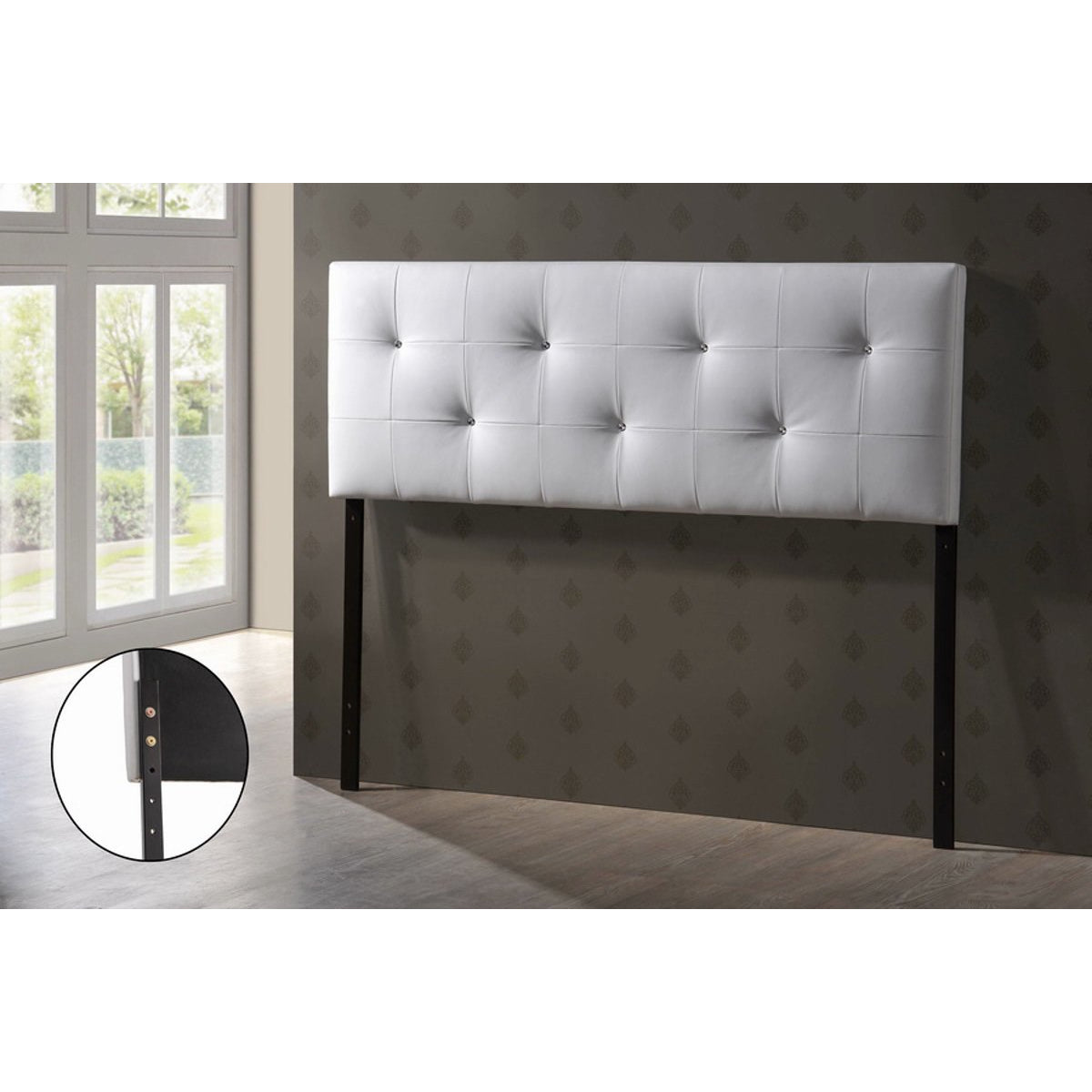 Baxton Studio Dalini Modern and Contemporary Full White Faux Leather Headboard with Faux Crystal Buttons Baxton Studio-Headboards-Minimal And Modern - 2