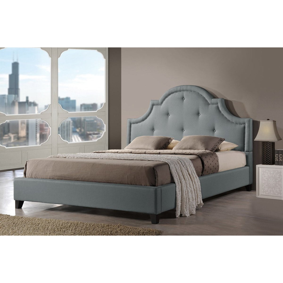 Baxton Studio Colchester Grey Linen Modern Platform Bed – King Size Baxton Studio-beds-Minimal And Modern - 2
