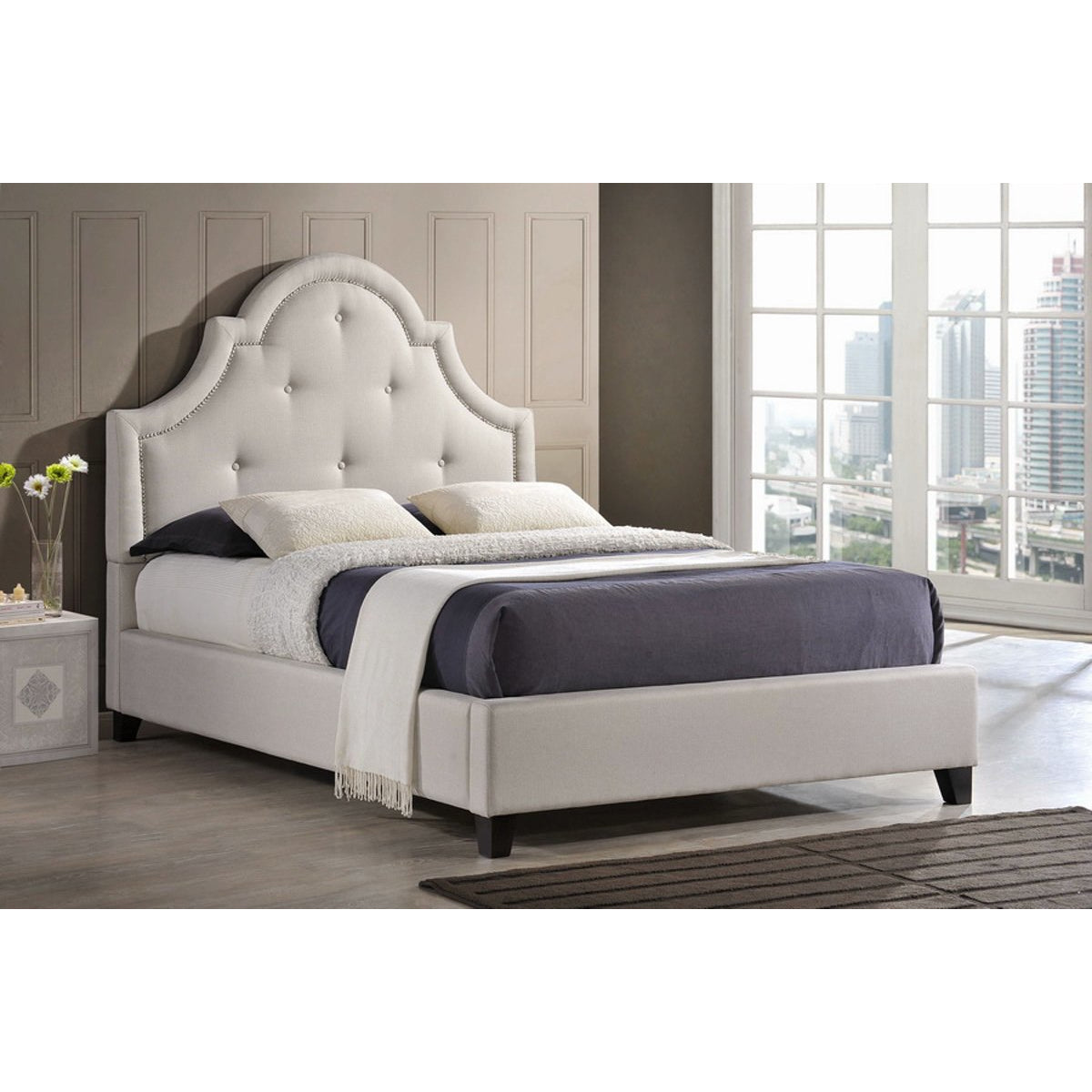 Baxton Studio Colchester Light Beige Linen Modern Platform Bed – Full Size Baxton Studio-beds-Minimal And Modern - 1