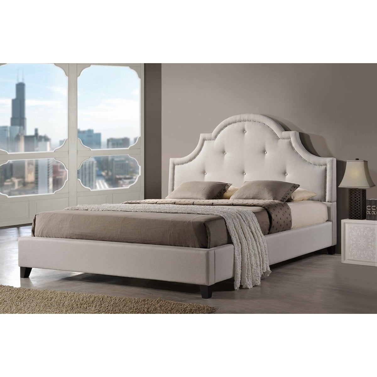 Baxton Studio Colchester Light Beige Linen Modern Platform Bed – King Size Baxton Studio-beds-Minimal And Modern - 1