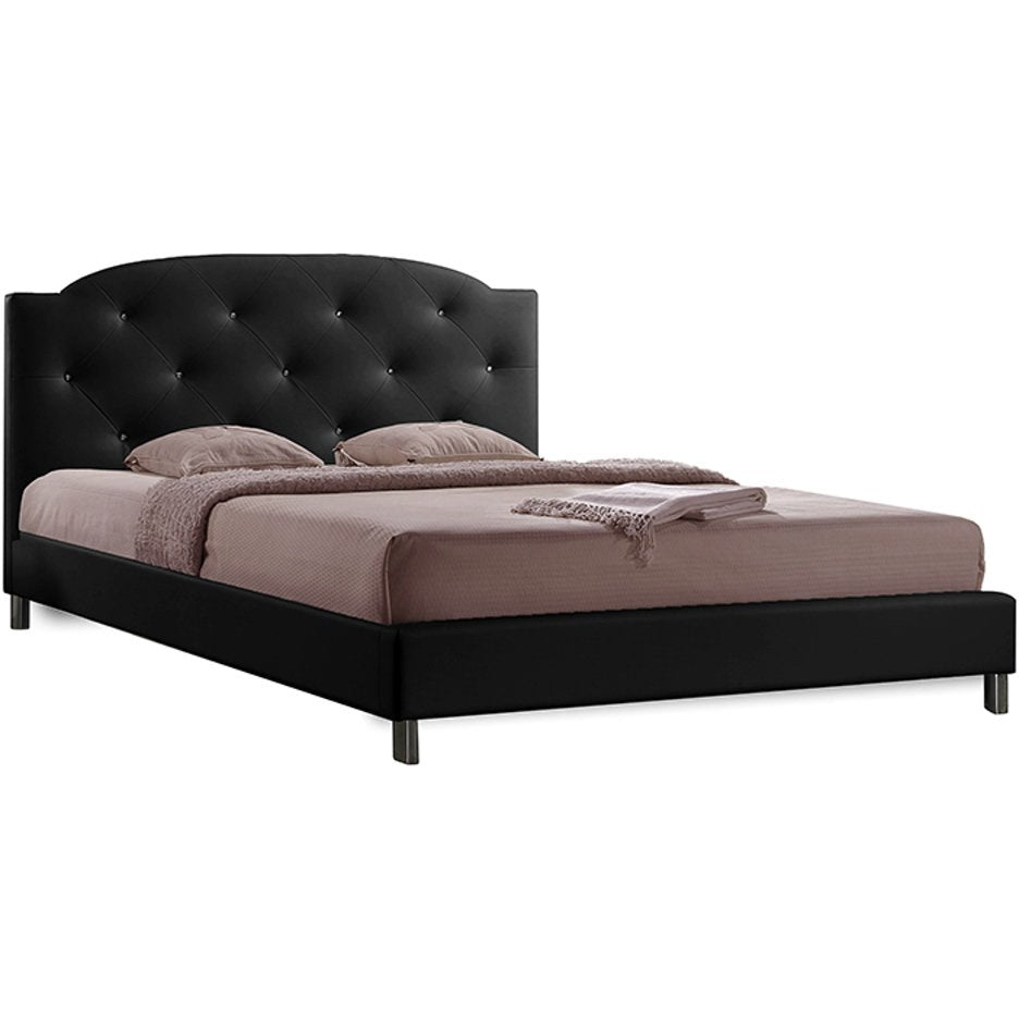Baxton Studio Canterbury Black Leather Contemporary Queen-Size Bed Baxton Studio-Queen Headboard-Minimal And Modern - 1