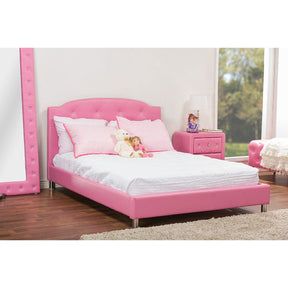 Baxton Studio Canterbury Pink Leather Contemporary Full-Size Bed Baxton Studio-Full Headboard-Minimal And Modern - 5