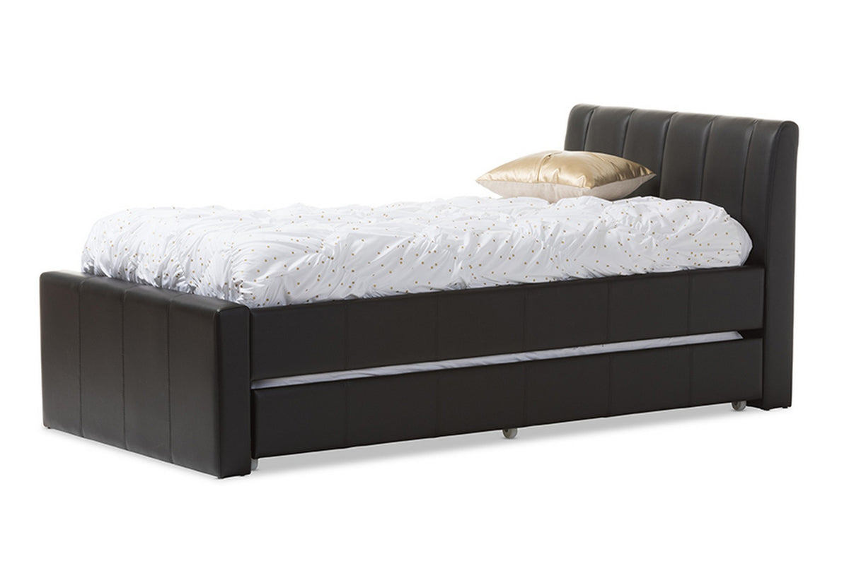Baxton Studio Cosmo Modern and Contemporary Black Faux Leather Twin Size Trundle Bed Baxton Studio-beds-Minimal And Modern - 1
