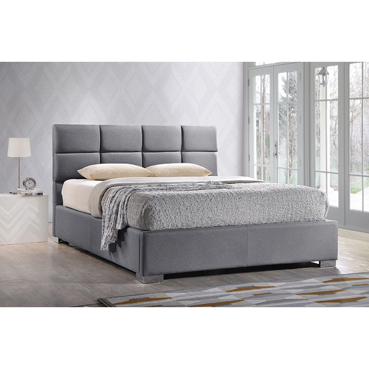 Baxton Studio Sophie Modern and Contemporary Grey Fabric Upholstered Queen Size Platform Bed Baxton Studio-Queen Bed-Minimal And Modern - 4