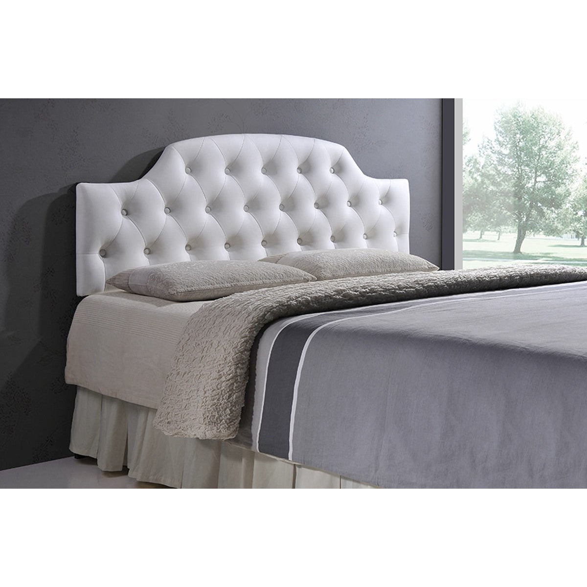 Baxton Studio Morris Modern and Contemporary Queen Size White Faux Leather Upholstered Button-tufted Scalloped Headboard Baxton Studio-Headboards-Minimal And Modern - 2