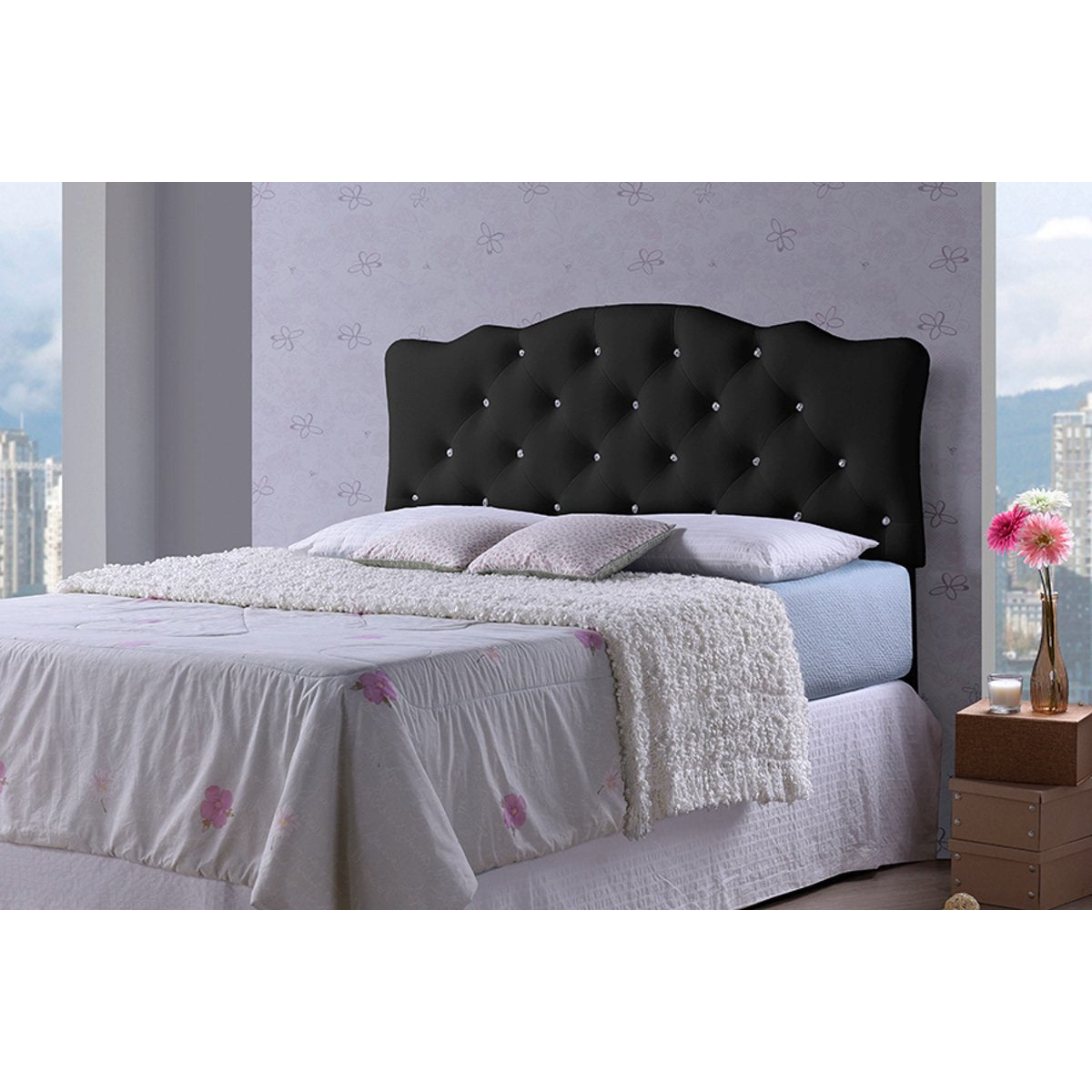 Baxton Studio Rita Modern and Contemporary Full Size Black Faux Leather Upholstered Button-tufted Scalloped Headboard Baxton Studio-Headboards-Minimal And Modern - 2