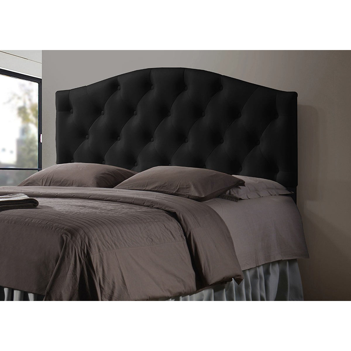 Baxton Studio Myra Modern and Contemporary Queen Size Black Faux Leather Upholstered Button-tufted Scalloped Headboard Baxton Studio-Headboards-Minimal And Modern - 2