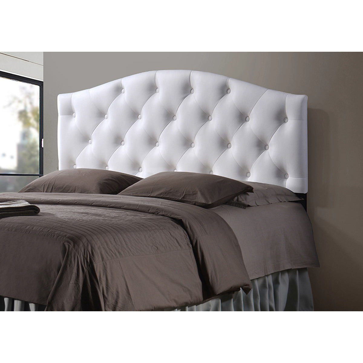 Baxton Studio Myra Modern and Contemporary Queen Size White Faux Leather Upholstered Button-tufted Scalloped Headboard Baxton Studio-Headboards-Minimal And Modern - 2