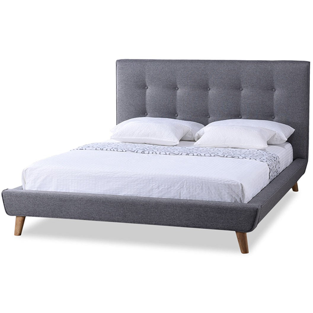 Baxton Studio Jonesy Scandinavian Style Mid-century Grey Fabric Upholstered Full Size Platform Bed Baxton Studio-Full Bed-Minimal And Modern - 1